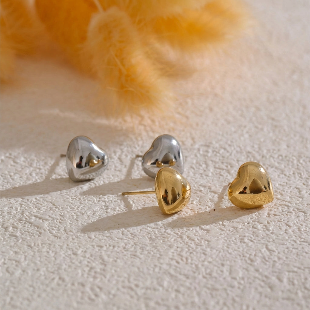 Boucles d'oreilles puces Cœur Bombé - Amour - L'atelier des bijoux