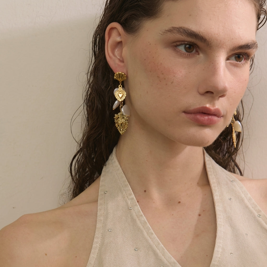 Boucles d'oreilles Sacré Cœur & Perles - Ex - Voto - L'atelier des bijoux