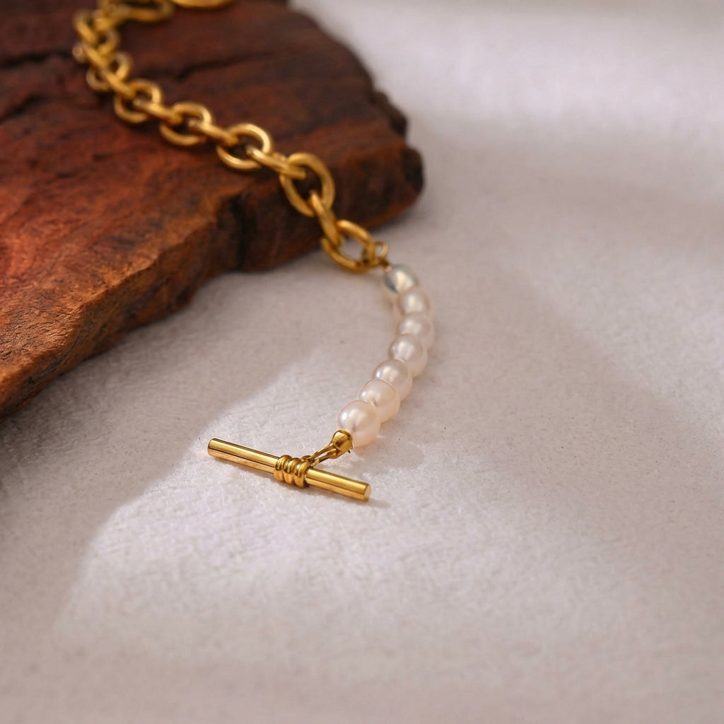 Bracelet à grosse maille avec perle Solara - L'atelier des bijoux