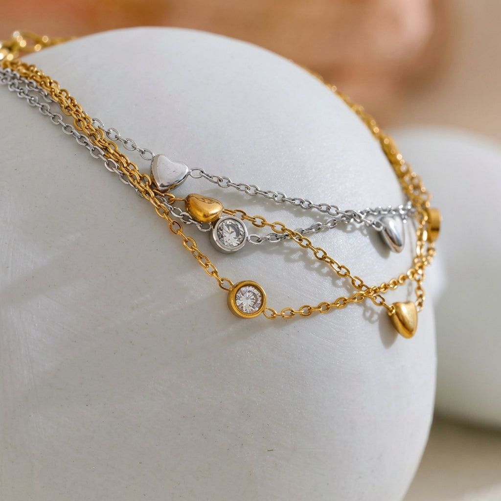 Bracelet Double Chaîne Cœurs - Célia - L'atelier des bijoux