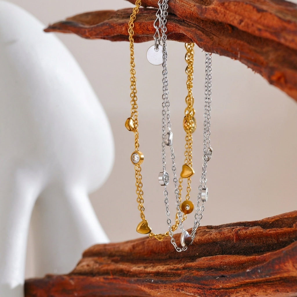 Bracelet Double Chaîne Cœurs - Célia - L'atelier des bijoux