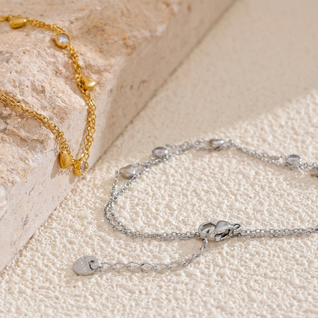 Bracelet Double Chaîne Cœurs - Célia - L'atelier des bijoux