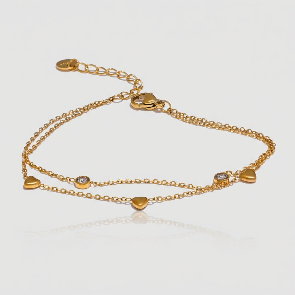 Bracelet Double Chaîne Cœurs - Célia - L'atelier des bijoux