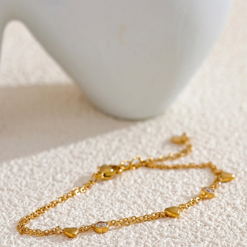 Bracelet Double Chaîne Cœurs - Célia - L'atelier des bijoux