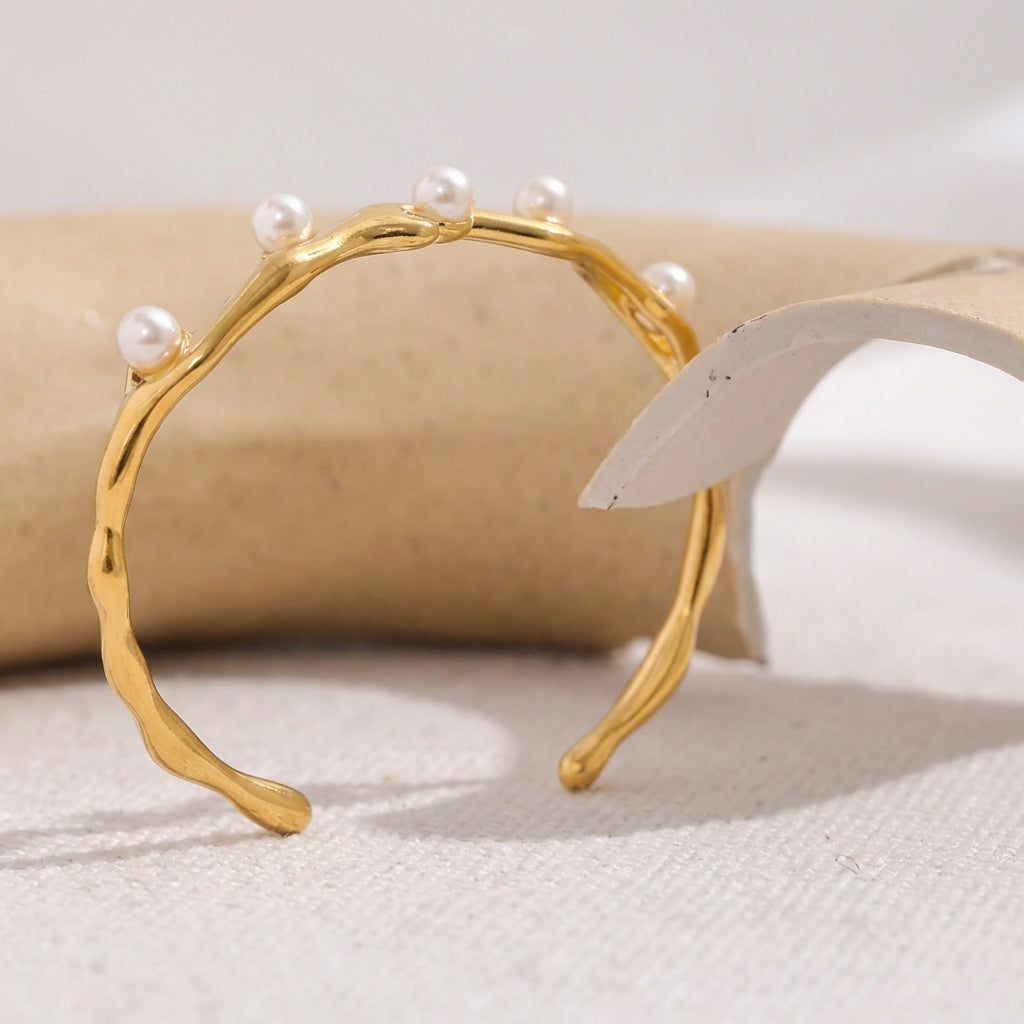 Bracelet jonc à perles blanches Luminara - L'atelier des bijoux