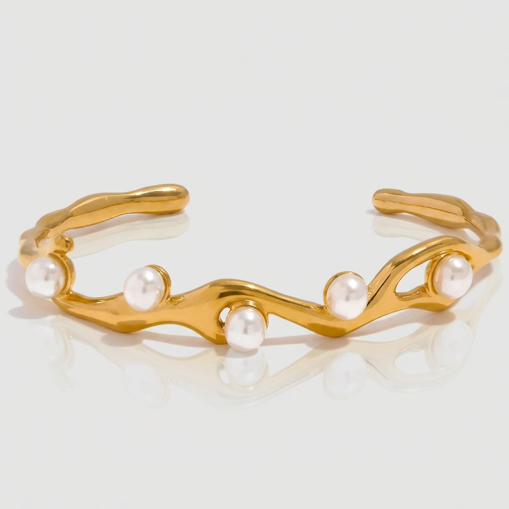 Bracelet jonc à perles blanches Luminara - L'atelier des bijoux