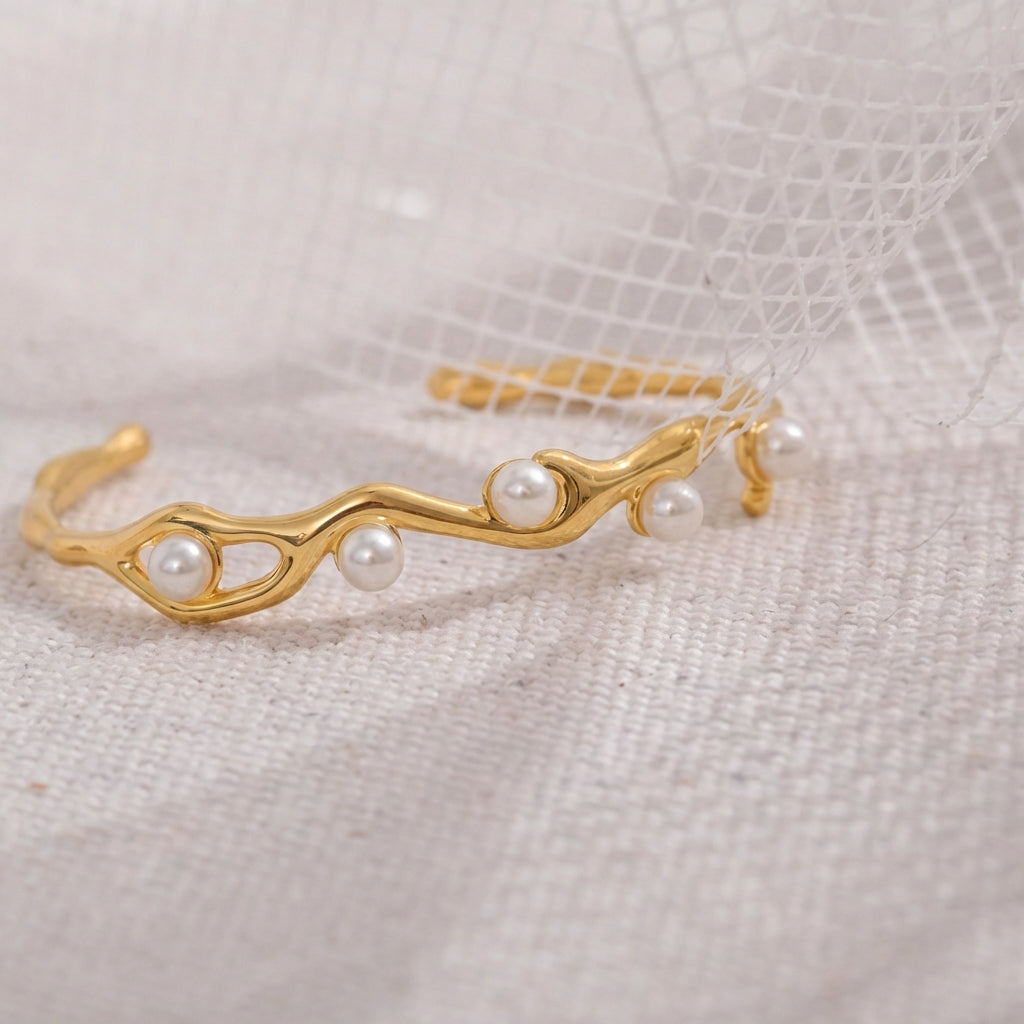 Bracelet jonc à perles blanches Luminara - L'atelier des bijoux