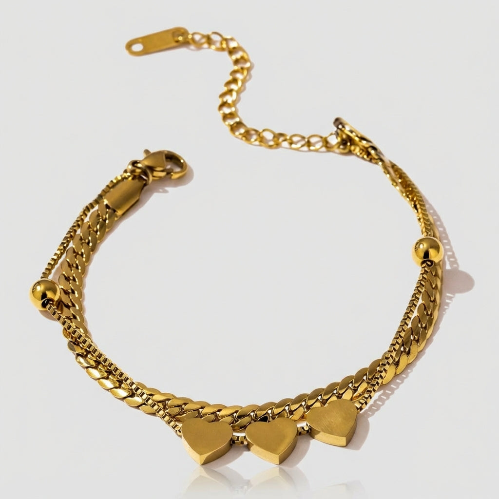 Bracelet maille à 3 coeurs Iris - L'atelier des bijoux