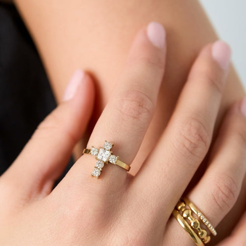 Bague Ajustable Croix et Cristaux pour femme | Atelier des bijoux