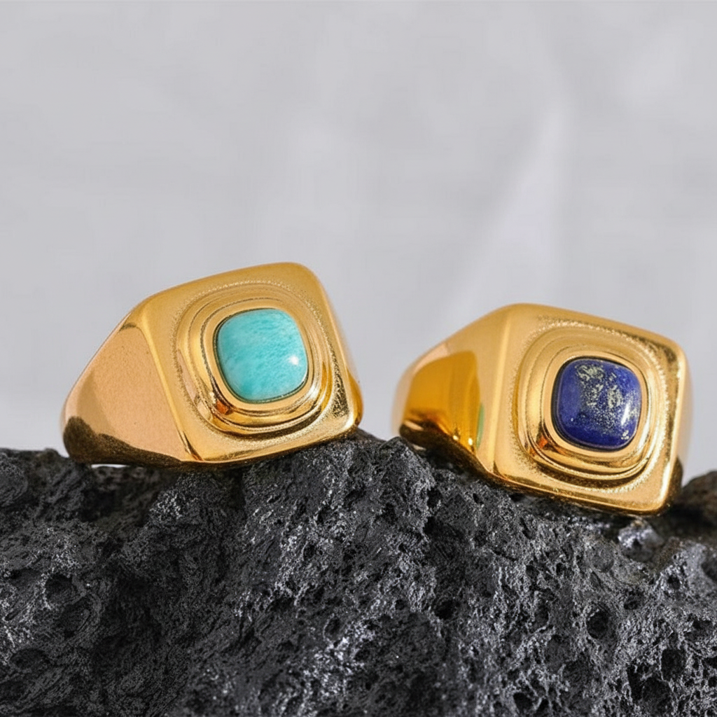 Bague plaqué or avec pierre lapis lazuli Léona pour femme - Atelier des bijoux