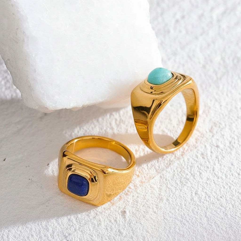 Bague plaqué or avec pierre lapis lazuli Léona pour femme - Atelier des bijoux