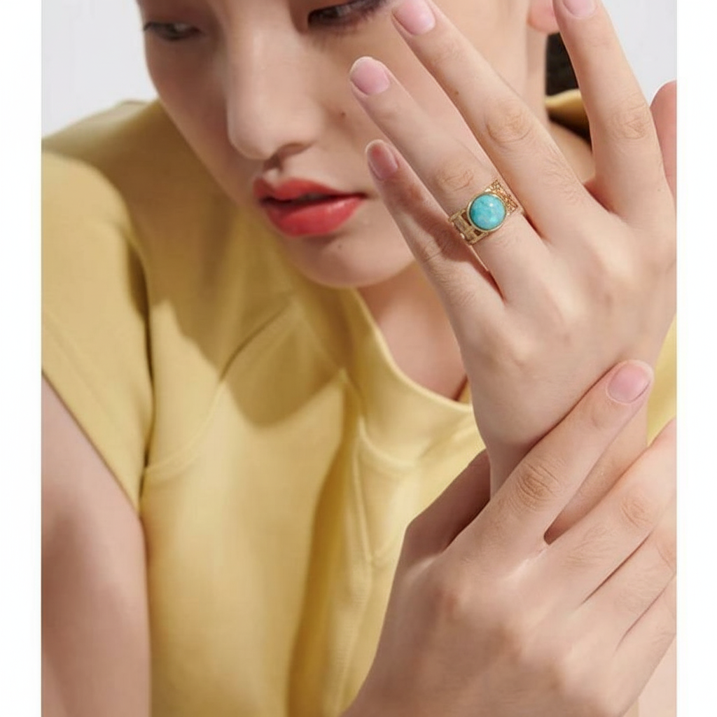 Bague plaqué or avec pierre bleu clair Nadine pour femme - Atelier des bijoux