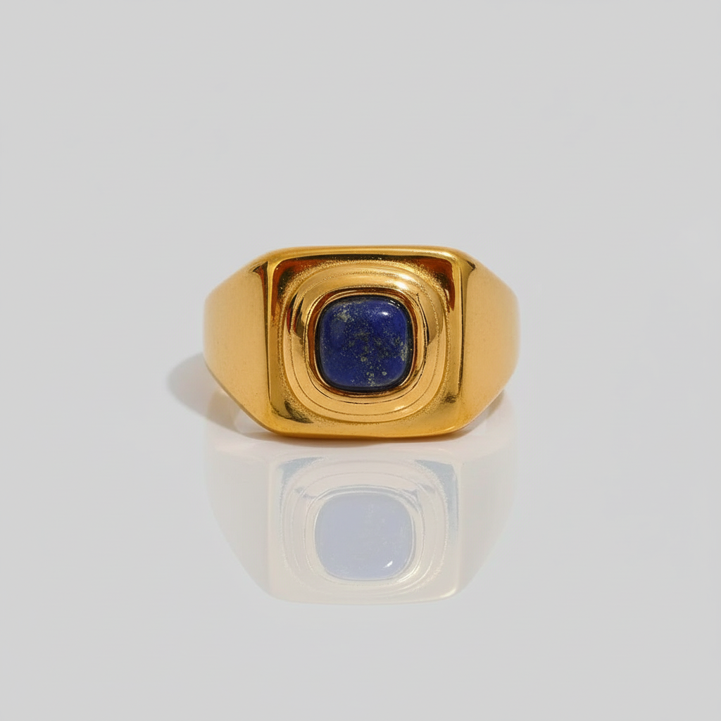 Bague plaqué or avec pierre lapis lazuli Léona pour femme - Atelier des bijoux - Bleu foncé
