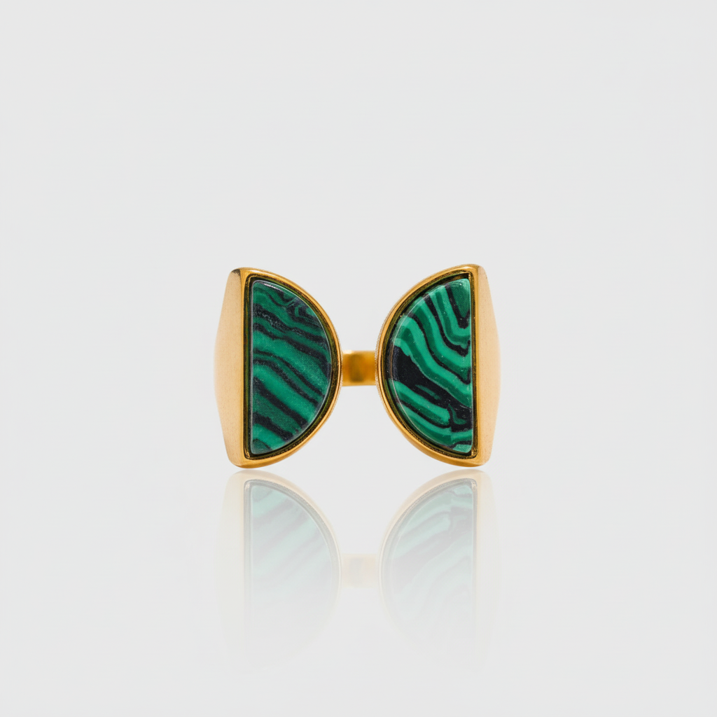 Bague ouverte avec pierre naturelle malachite verte Maureen pour femme - Atelier des bijoux - Or