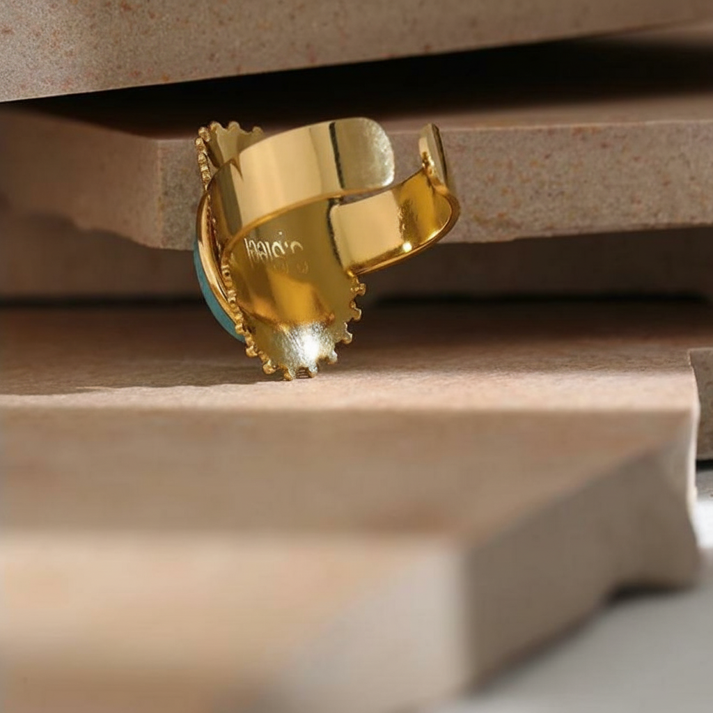 Bague plaqué or avec pierre naturelle turquoise Emma pour femme - Atelier des bijoux