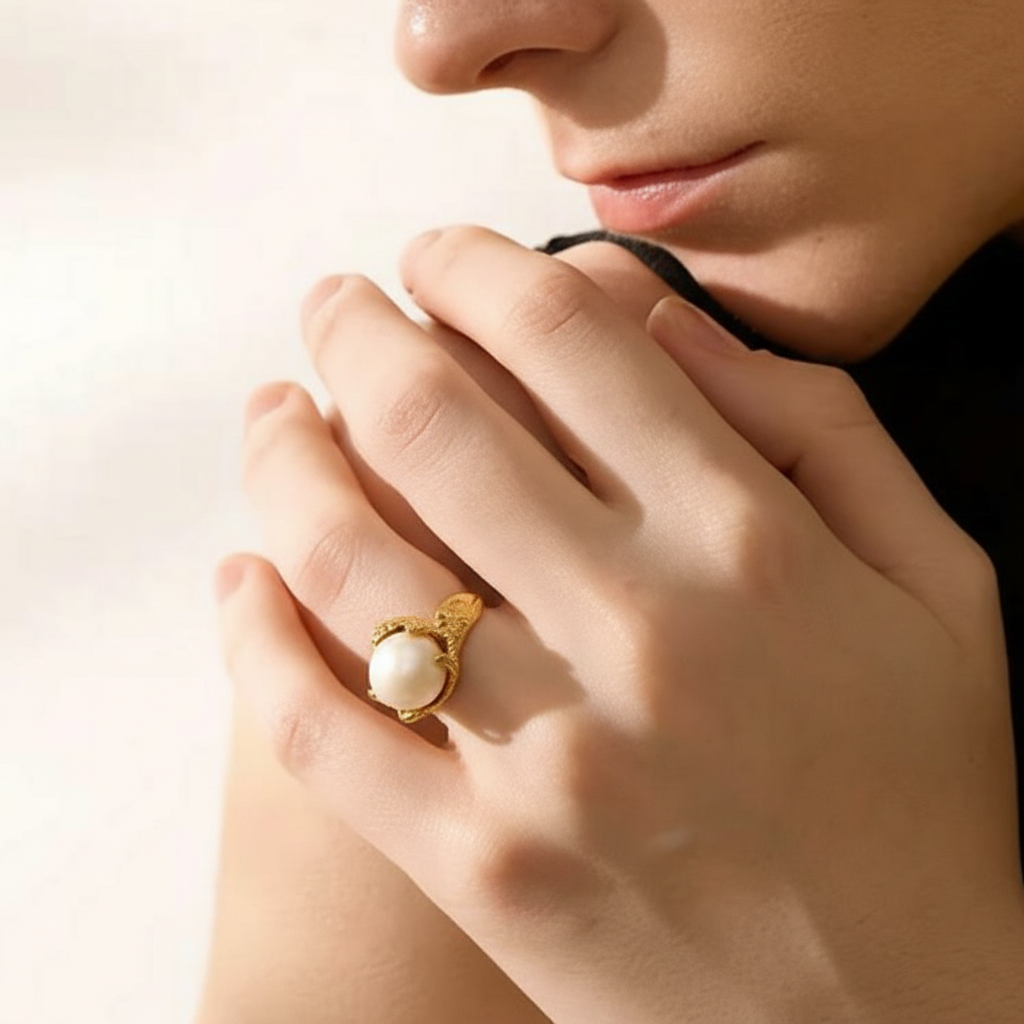 Bague fantaisie plaqué or avec perle Menina pour femme - Atelier des bijoux