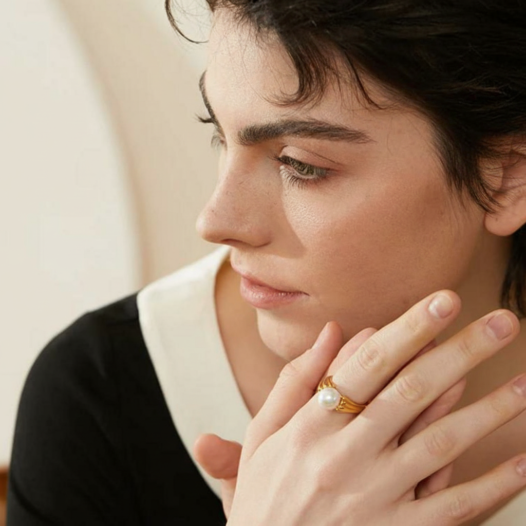 Bague plaqué or avec perle coquillage Selma pour femme - Atelier des bijoux