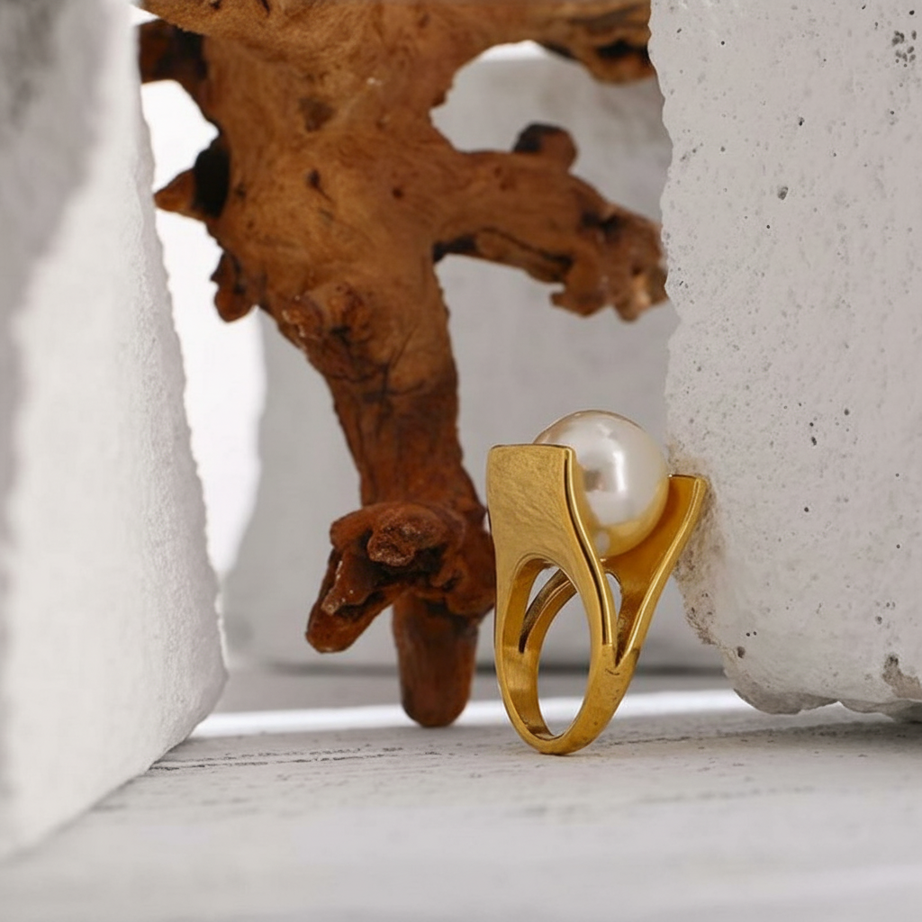 Bague plaqué or avec perle Paola pour femme - Atelier des bijoux