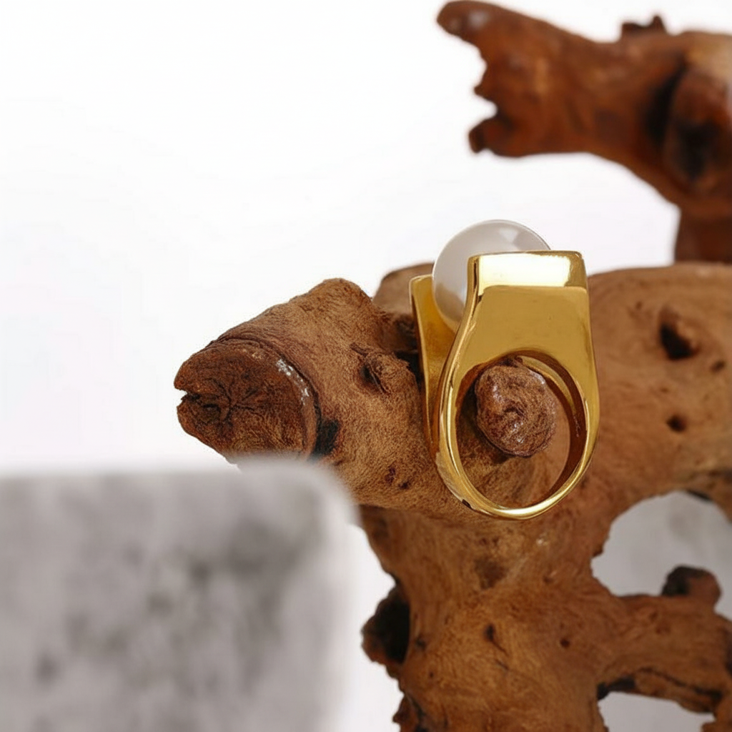 Bague plaqué or avec perle Paola pour femme - Atelier des bijoux