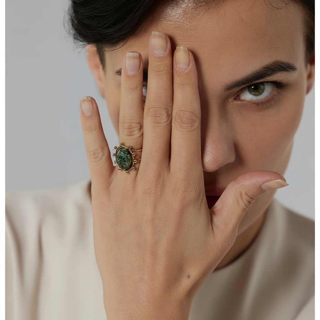 Bague en or avec pierre naturelle verte Carla pour femme - Atelier des bijoux