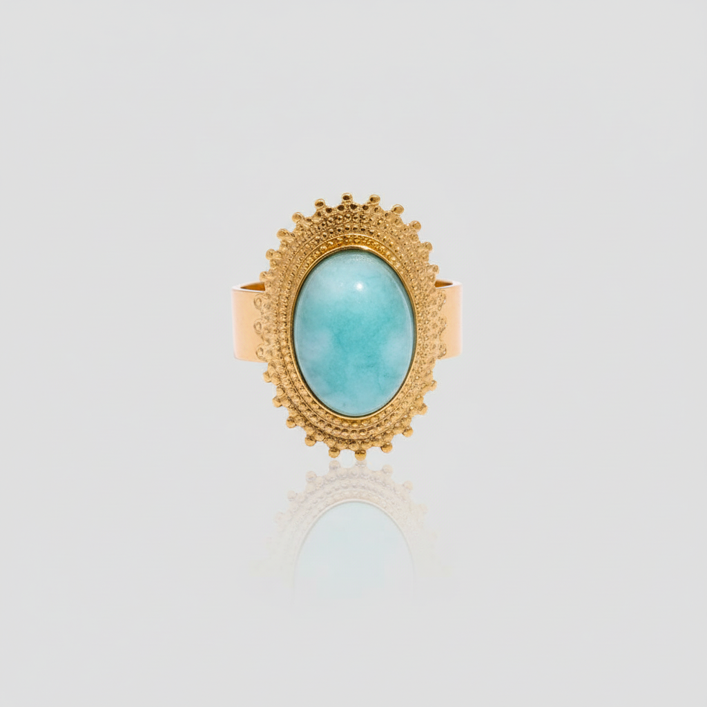Bague plaqué or avec pierre naturelle turquoise Emma pour femme - Atelier des bijoux - Or