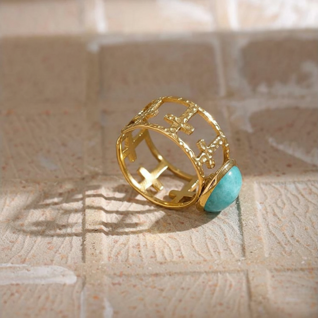Bague plaqué or avec pierre bleu clair Nadine pour femme - Atelier des bijoux