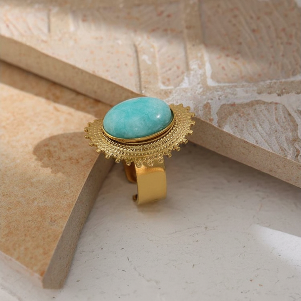 Bague plaqué or avec pierre naturelle turquoise Emma pour femme - Atelier des bijoux
