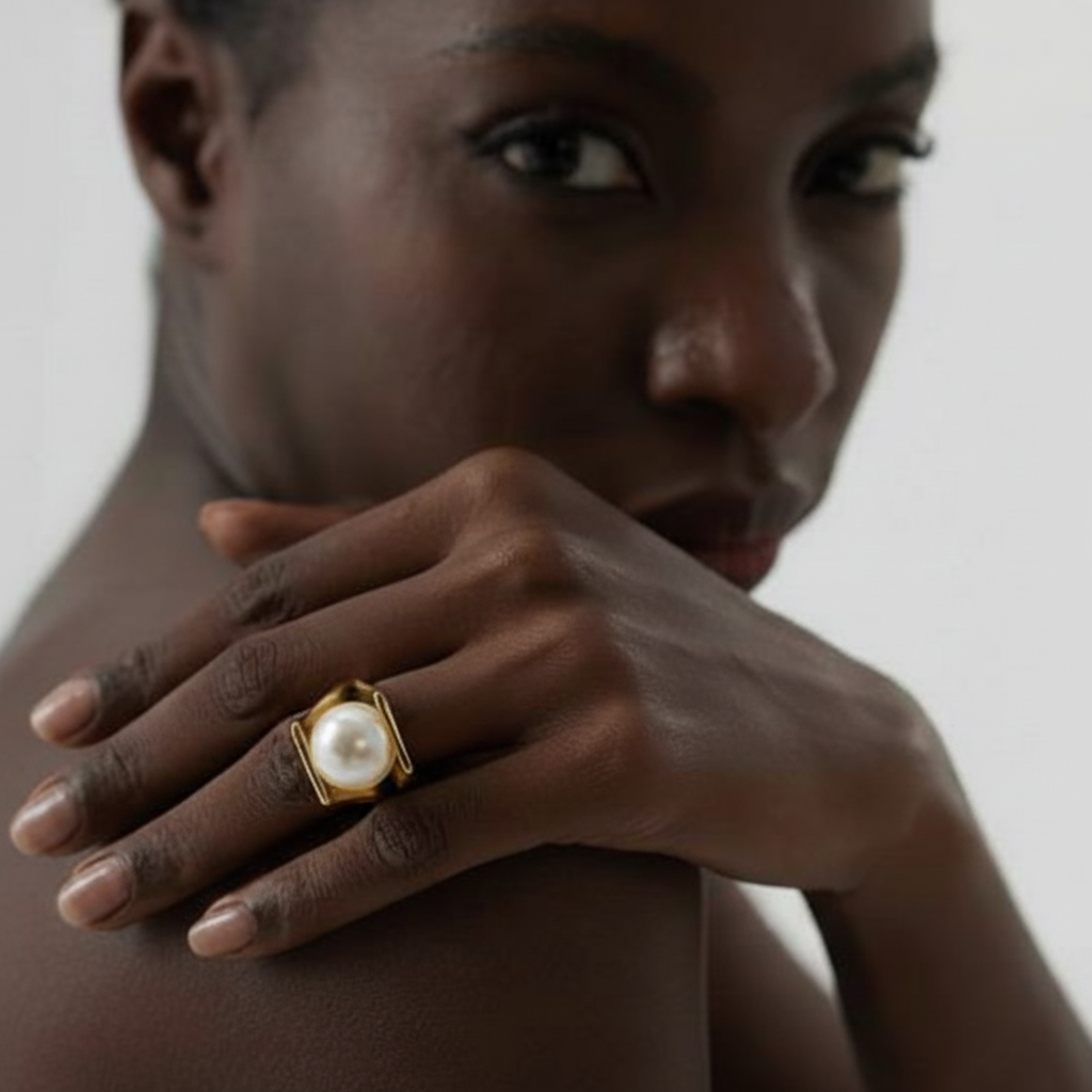 Bague plaqué or avec perle Paola pour femme - Atelier des bijoux