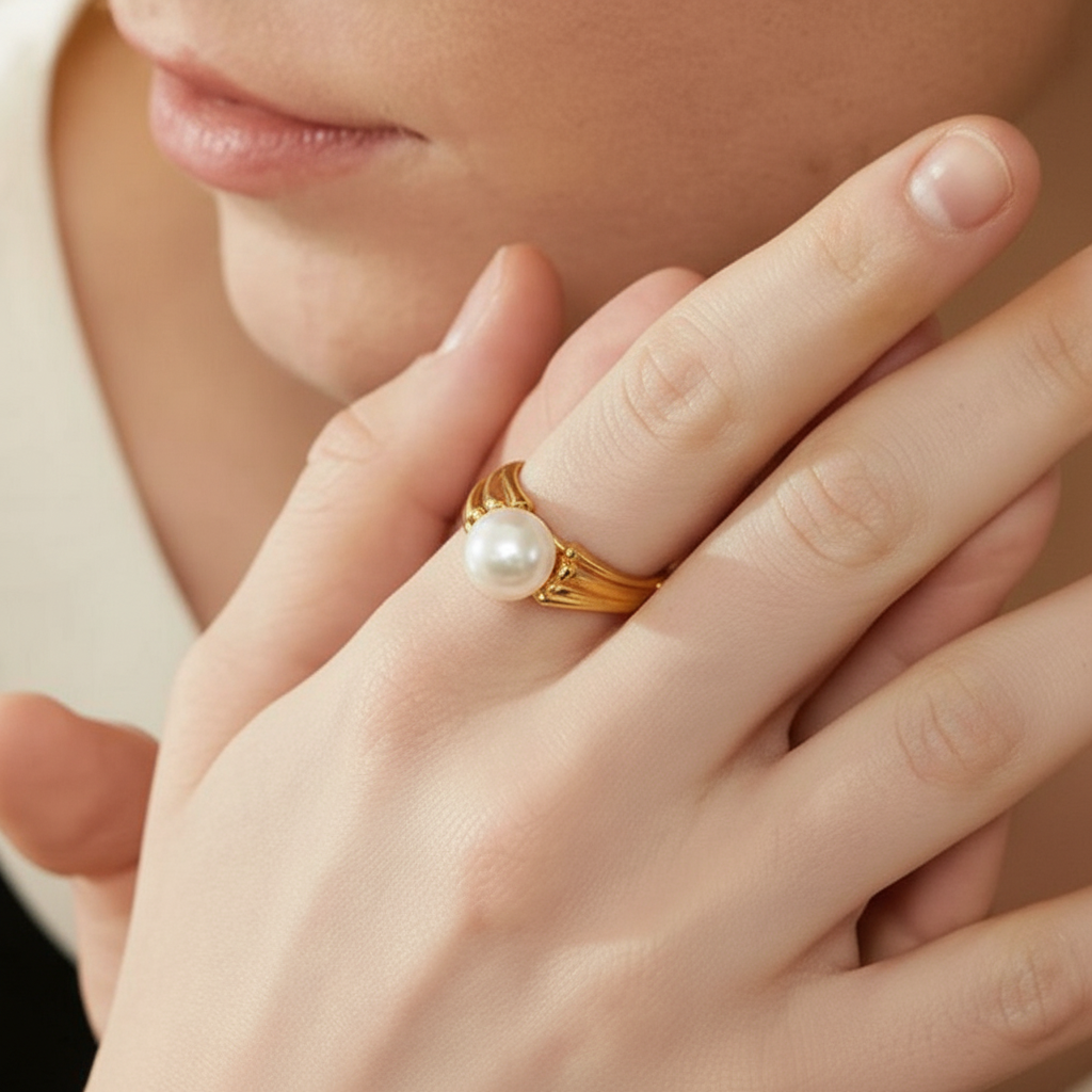 Bague plaqué or avec perle coquillage Selma pour femme - Atelier des bijoux