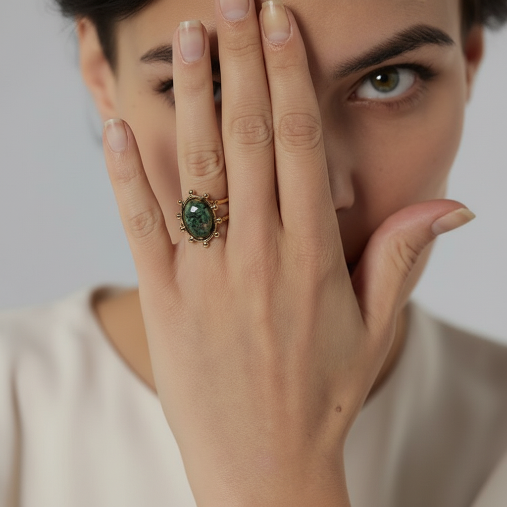 Bague en or avec pierre naturelle verte Carla pour femme - Atelier des bijoux